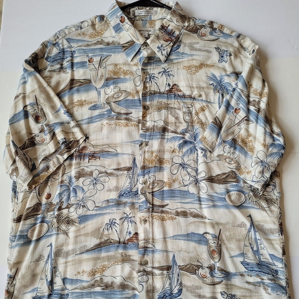 Pierre Cardin Tropical Island Print Button-Up Shirt - 100% Rayon  Size XL
